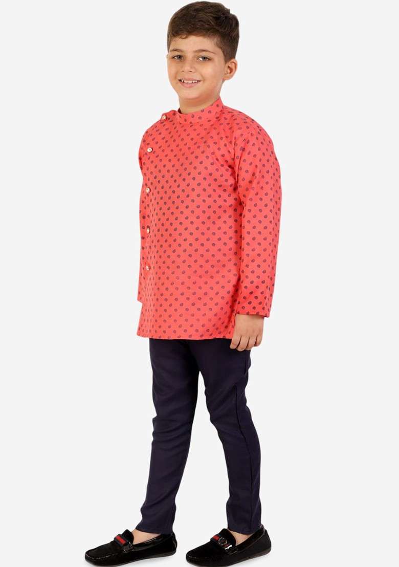 Boys Paisley Printed Cotton Kurta With Pyjama - Indya