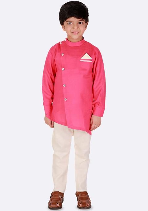 Boys Band Collar Pure Cotton Straight Kurta With Pyjama