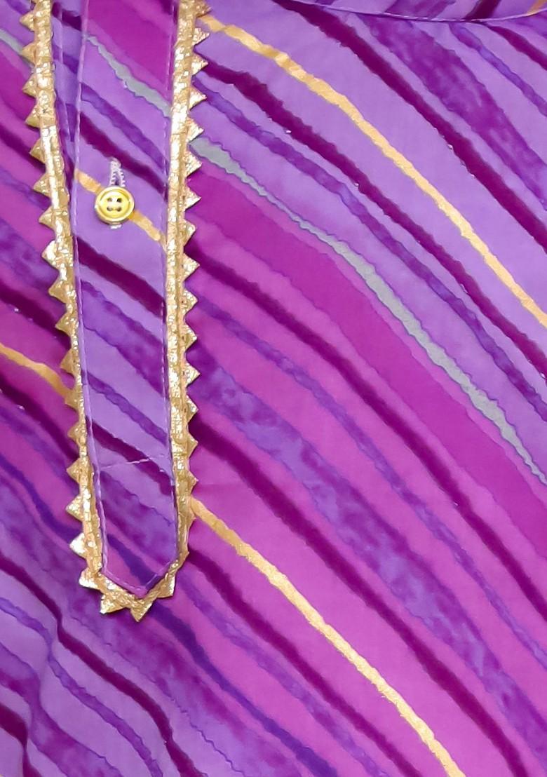 Boys Leheriya Printed Band Collar Pure Cotton Straight Kurta With Dhoti Pants