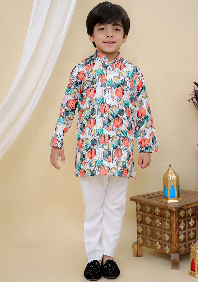 Boys Embroidered Regular Pure Cotton Kurta With Pyjamas