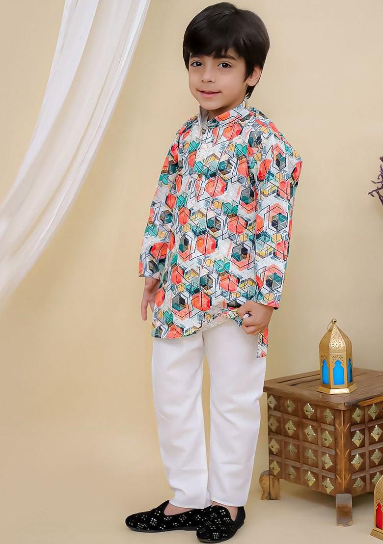 Boys Embroidered Regular Pure Cotton Kurta With Pyjamas