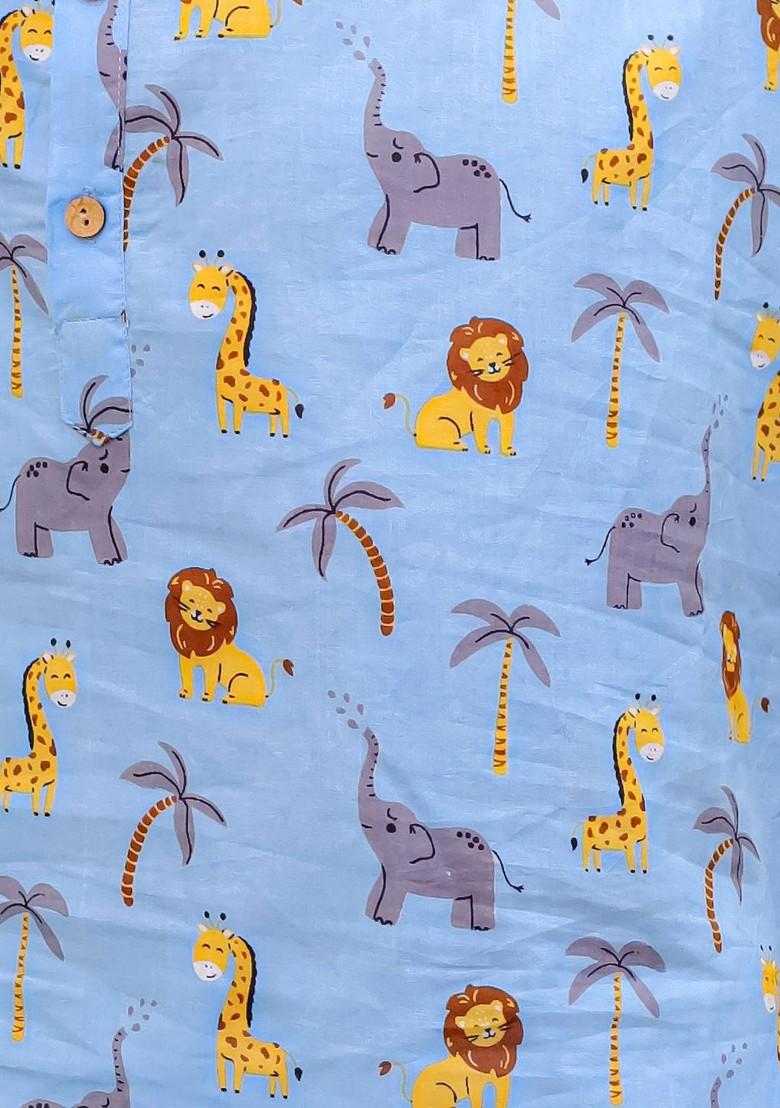 Boys Printed Pure Cotton Round Neck Straight Kurta With Dhoti Pants