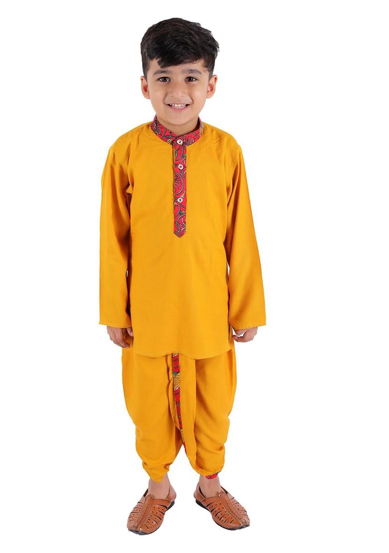 Boys Ethnic Motifs Printed Regular Kurta With Dhoti Pants And Nehru Jacket