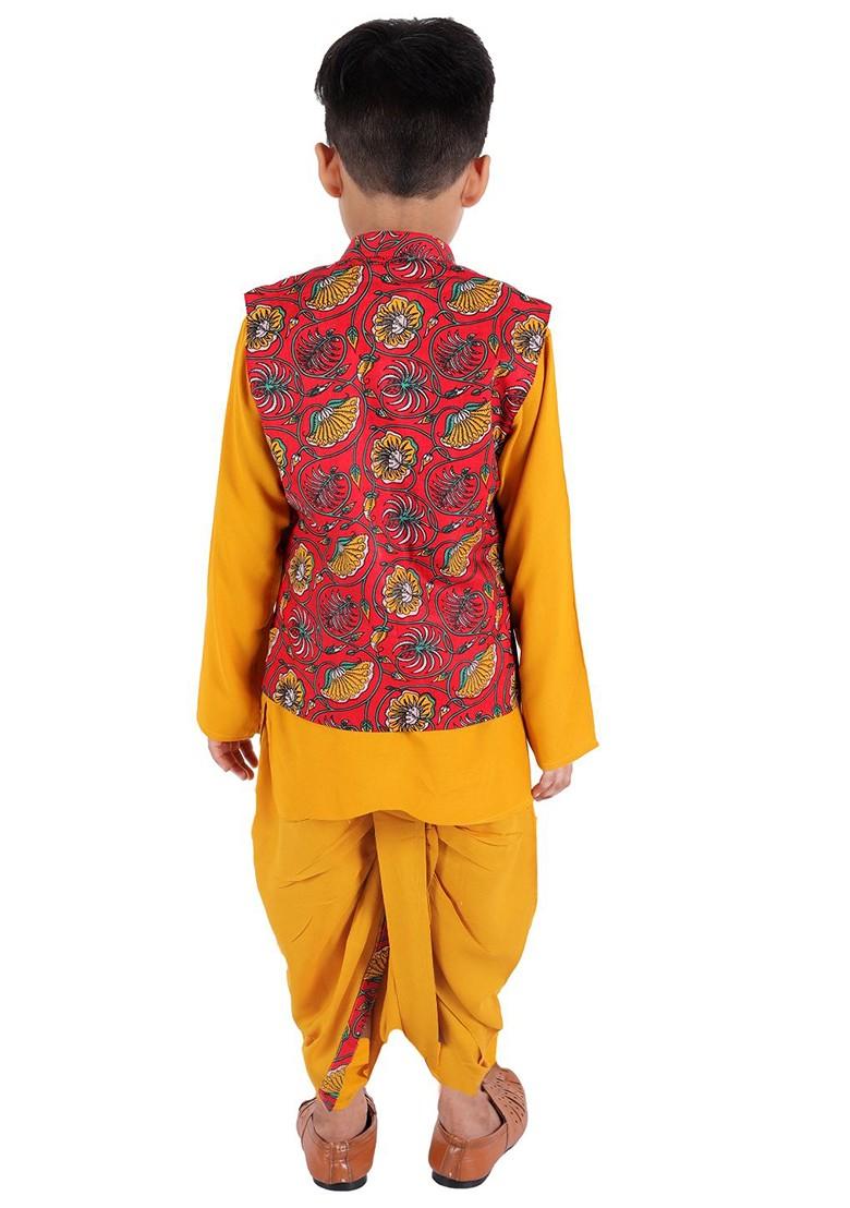 Boys Ethnic Motifs Printed Regular Kurta With Dhoti Pants And Nehru Jacket