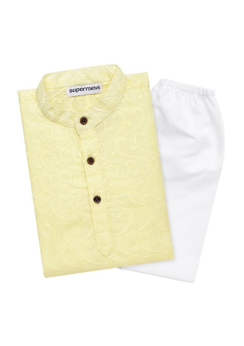 Boys Regular Chikankari Pure Cotton Kurta With Pyjamas
