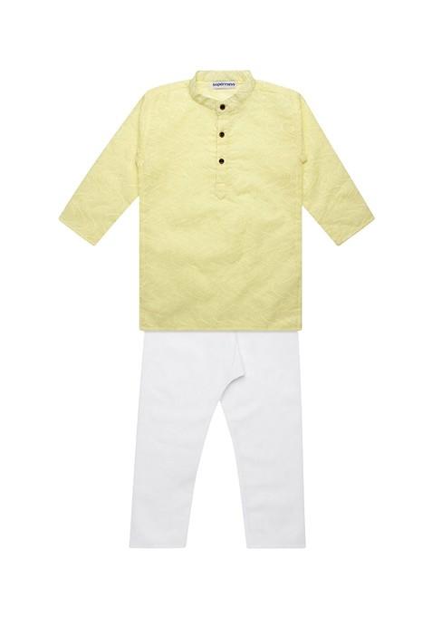 Boys Regular Chikankari Pure Cotton Kurta With Pyjamas — view on Indya