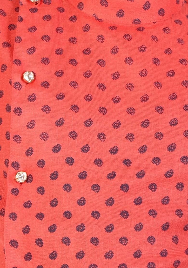 Boys Front Slit Ethnic Motifs Printed Pure Cotton Kurta With Pyjamas