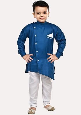 Boys Mandarin Collar Pure Cotton Kurta With Churidar