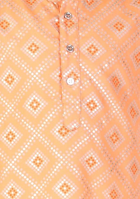 Boys Ethnic Motifs Printed Band Collar Pure Cotton Kurta With Pyjamas