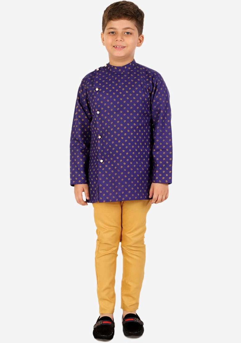 Boys Navy Blue Pure Cotton Kurta With Pyjamas - Indya