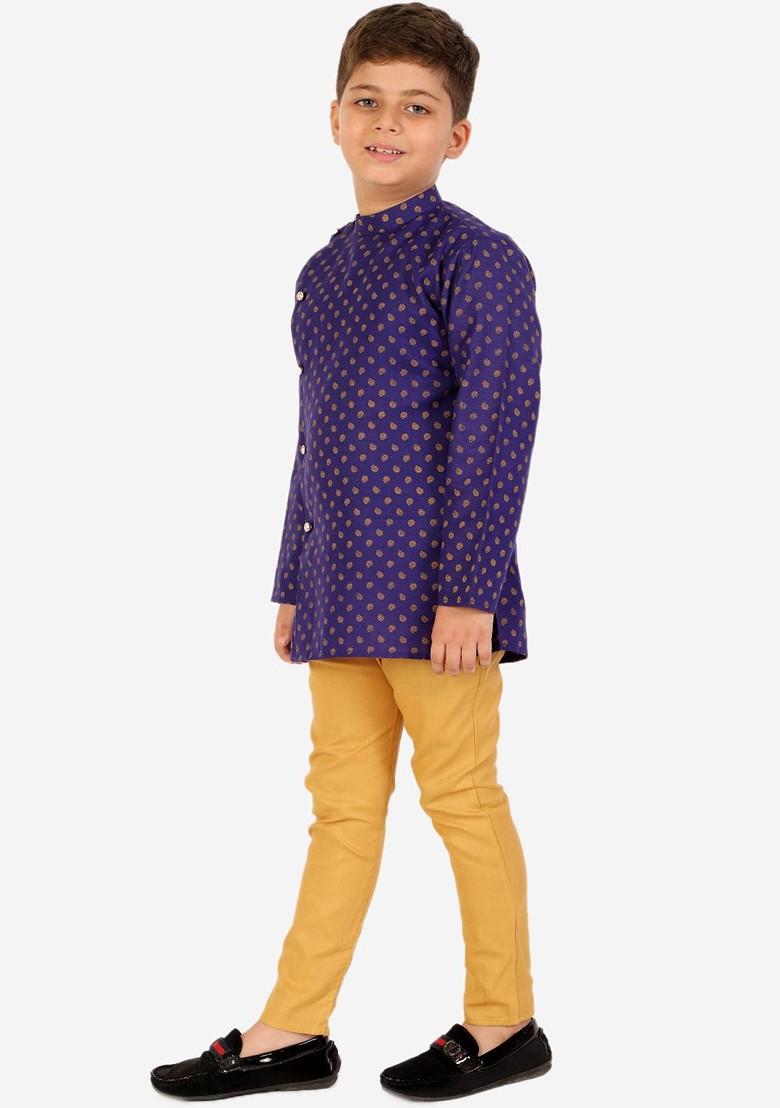 Boys Navy Blue Pure Cotton Kurta With Pyjamas