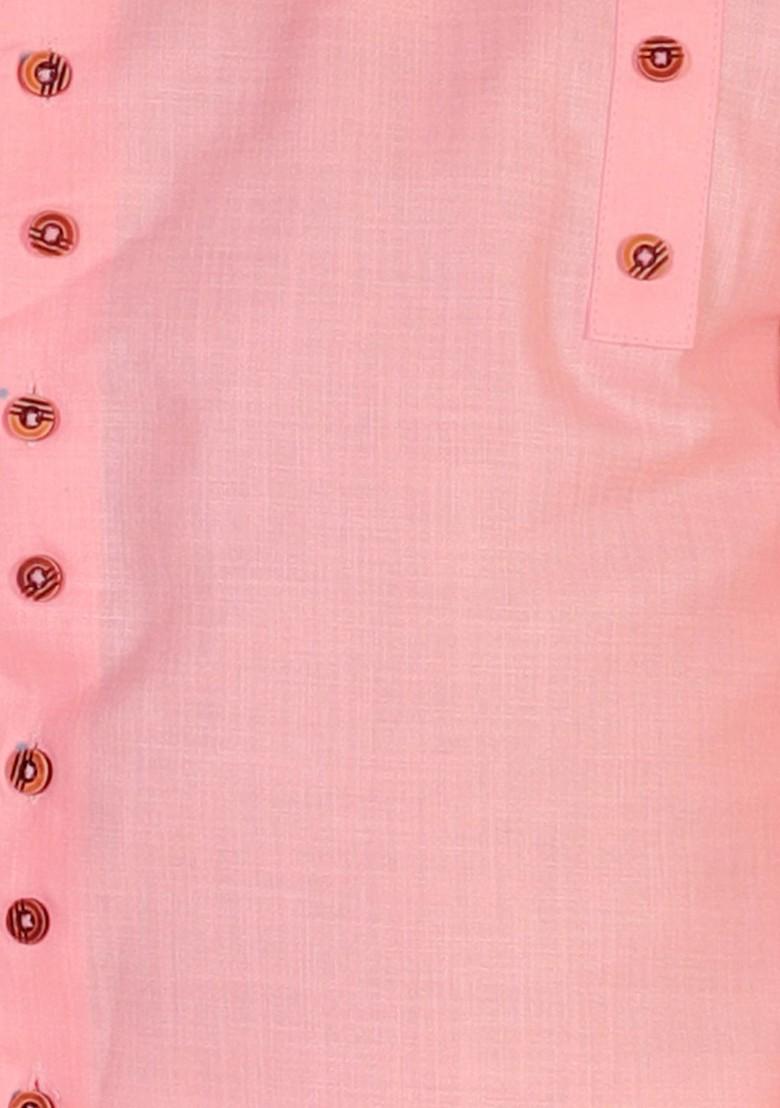 Boys Pink Solid Pure Cotton Kurta With Pyjamas