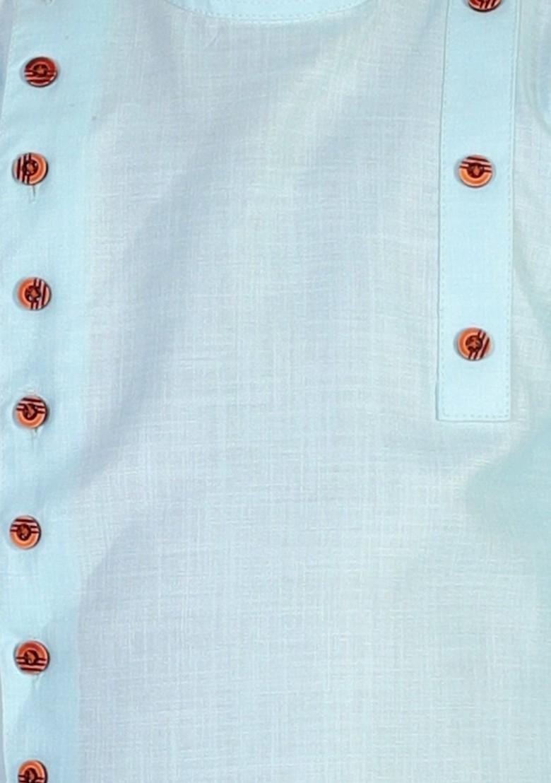 Boys Turquoise Blue Pure Cotton Kurta With Pyjamas