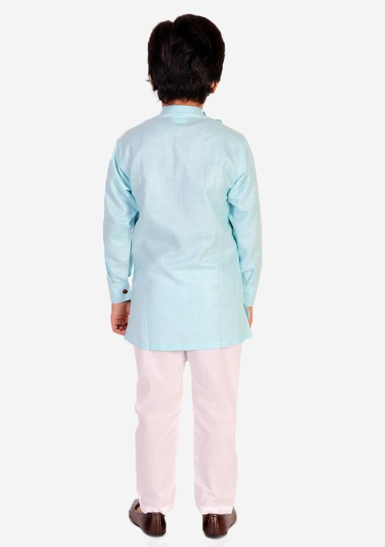 Boys Turquoise Blue Pure Cotton Kurta With Pyjamas