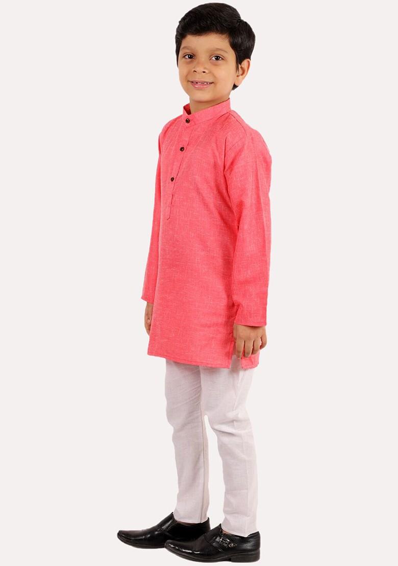Boys Magenta Regular Pure Cotton Kurta With Pyjamas