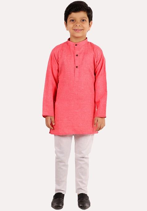 Boys Magenta Regular Pure Cotton Kurta With Pyjamas