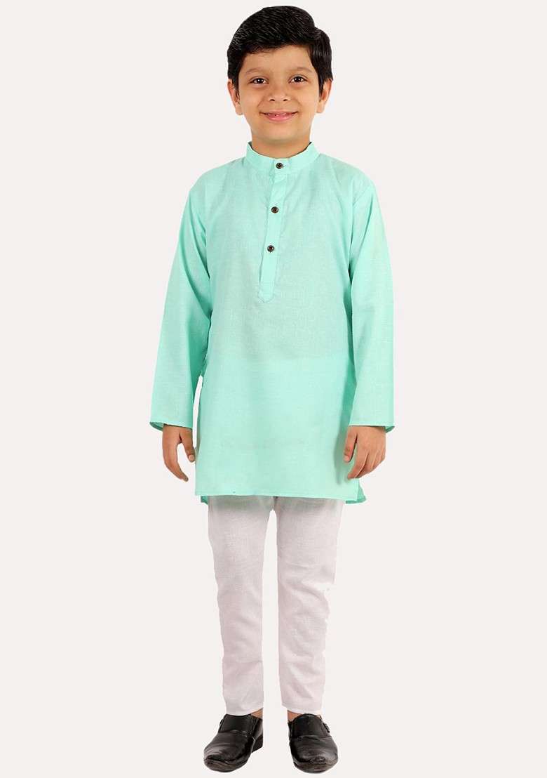 Boys Green Regular Pure Cotton Kurta With Pyjamas - Indya