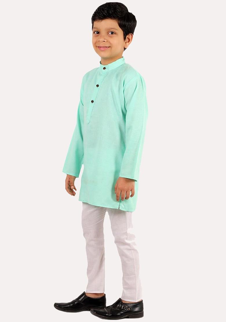 Boys Green Regular Pure Cotton Kurta With Pyjamas
