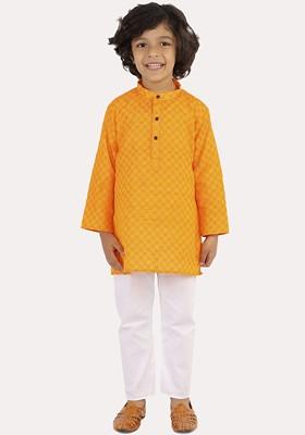 Boys Yellow Regular Pure Cotton Kurta With Pyjamas