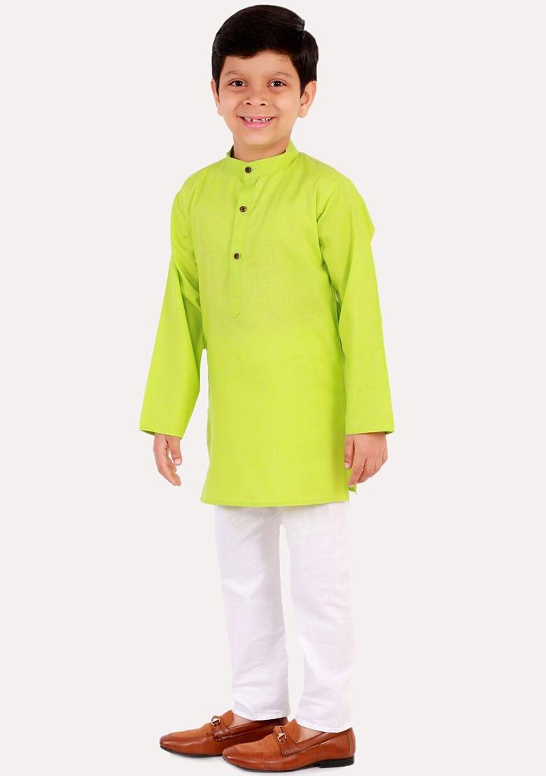Boys Green Regular Pure Cotton Kurta With Pyjamas