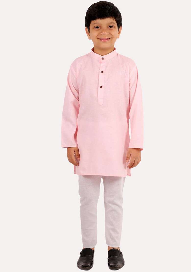 Boys Pink Regular Pure Cotton Kurta With Pyjamas - Indya