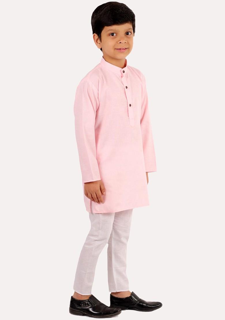 Boys Pink Regular Pure Cotton Kurta With Pyjamas