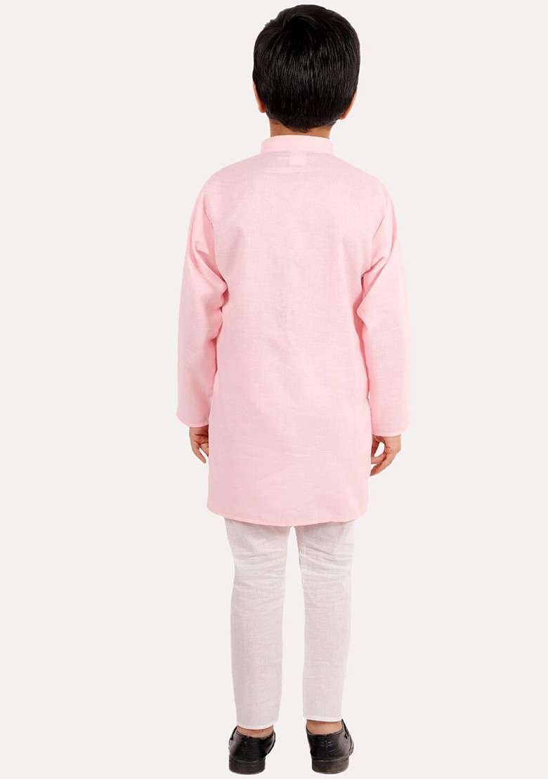 Boys Pink Regular Pure Cotton Kurta With Pyjamas - Indya