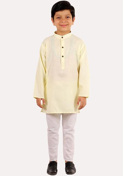 Boys Green Regular Pure Cotton Kurta With Pyjamas — view on Indya
