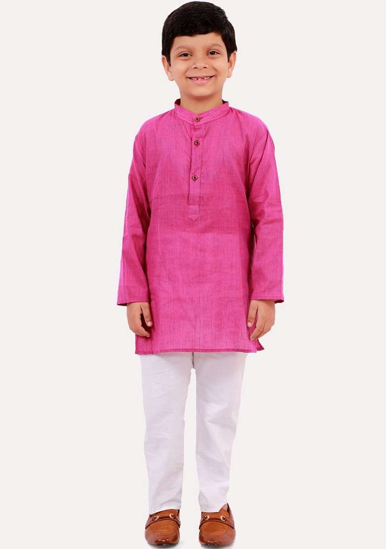 Boys Magenta Regular Pure Cotton Kurta With Pyjamas - Indya