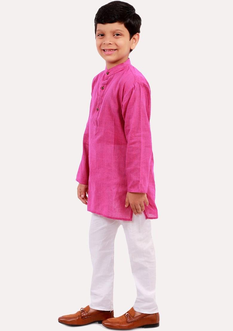Boys Magenta Regular Pure Cotton Kurta With Pyjamas