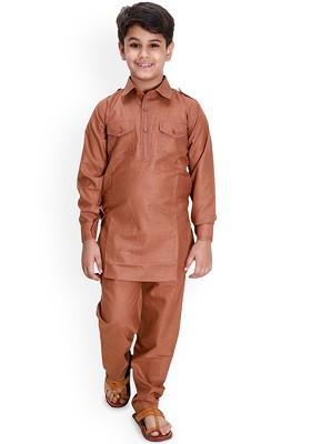 Boys Long Sleeves Shirt Collar Pathani Kurta With Pyjamas