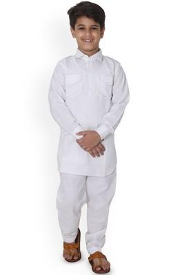 Boys Long Sleeves Shirt Collar Pathani Kurta With Pyjamas