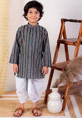 Boys Ethnic Motifs Printed Regular Pure Cotton Kurta With Dhoti Pants