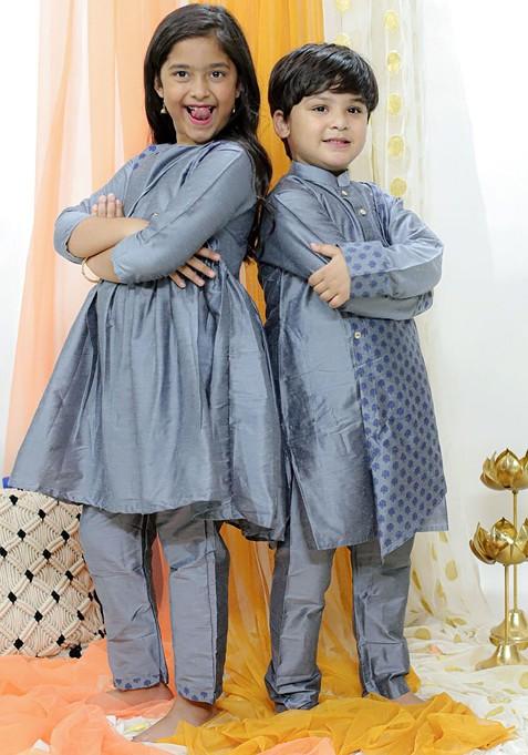 Boysethnic Motifs Printed Angrakha Kurta With Pyjamas