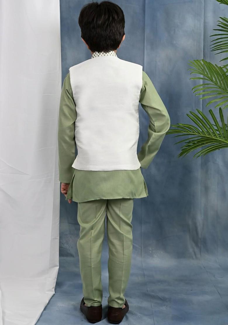 Boys Geometric Printed Kurta With Trousers And Jacket - Indya