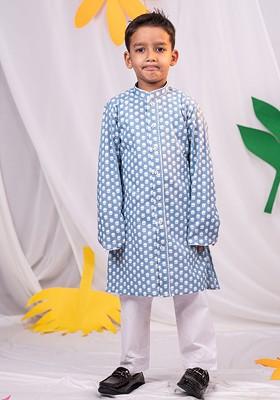 Boys Floral Printed Regular Pure Cotton Kurta With Trousers