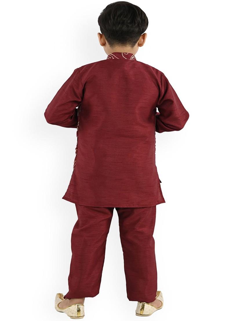 Boys Mandarin Collar Straight Kurta With Trouser - Indya