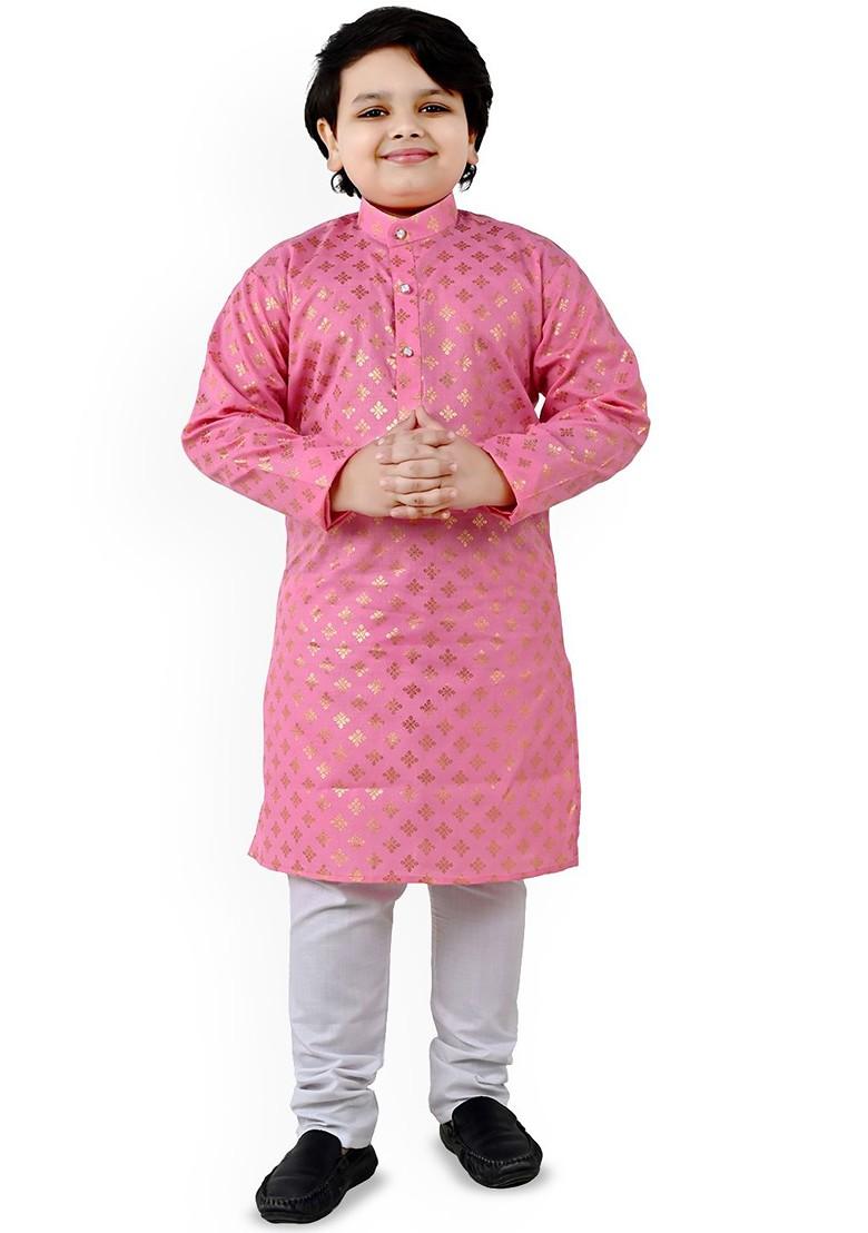 Boys Floral Printed Band Collar Straight Straight With Trousers - Indya