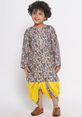 Boys Ethnic Motifs Printed Pure Cotton Gotta Patti Kurta With Dhoti Pants