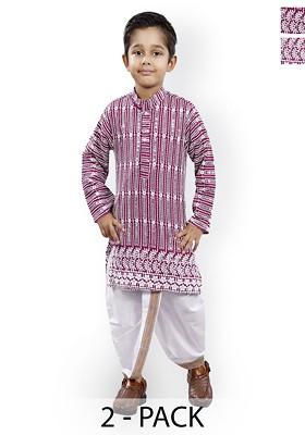 Boys Selection Of 2 Floral Embroidered Regular Thread Work Kurta With Dhoti Pants