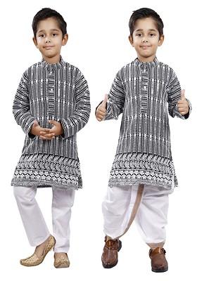 Boys Selection Of 2 Floral Embroidered Regular Thread Work Kurta With Dhoti Pants