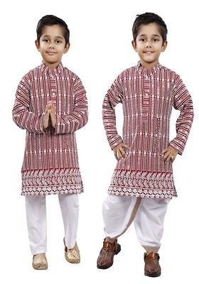 Boys Selection Of 2 Floral Embroidered Regular Thread Work Kurta With Dhoti Pants