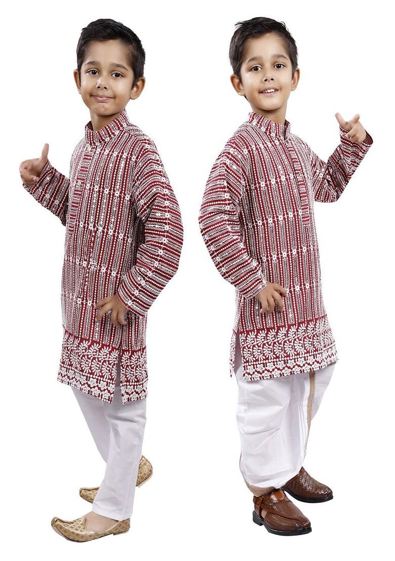 Boys Selection Of 2 Floral Embroidered Regular Thread Work Kurta With Dhoti Pants - Indya