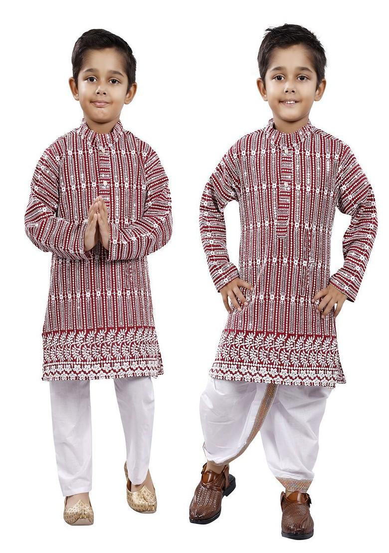 Boys Selection Of 2 Floral Embroidered Regular Thread Work Kurta With Dhoti Pants - Indya