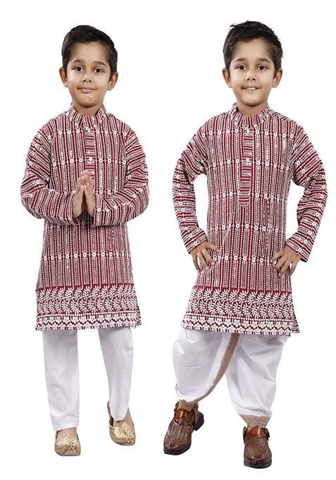 Boys Selection Of 2 Floral Embroidered Regular Thread Work Kurta With Dhoti Pants