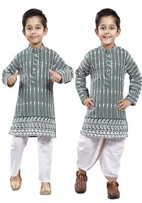 Boys Selection Of 2 Floral Embroidered Regular Thread Work Kurta With Dhoti Pants