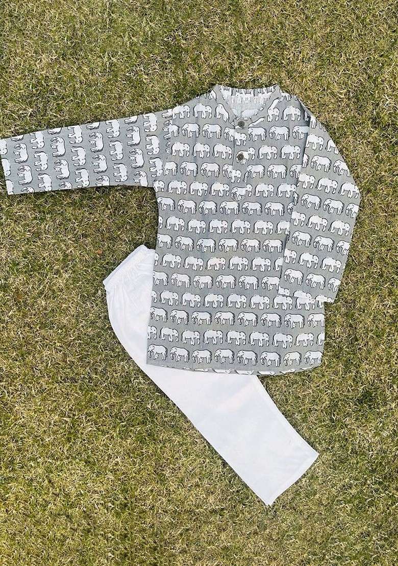 Boys Animal Printed Regular Kurta With Pyjamas - Indya