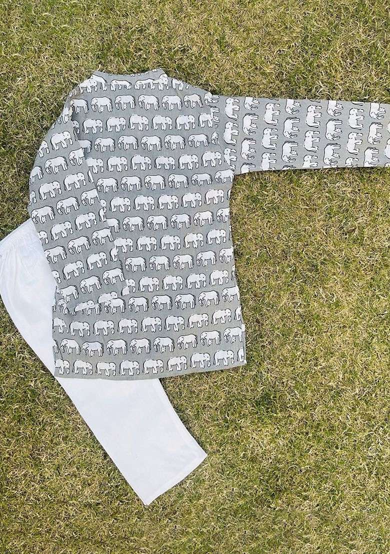 Boys Animal Printed Regular Kurta With Pyjamas - Indya
