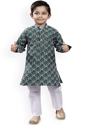 Boys Embroidered Thread Work Mandarin Collar Straight Kurta With Pyjamas