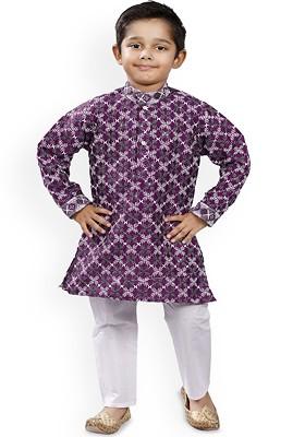 Boys Embroidered Thread Work Mandarin Collar Thread Work Straight Kurta With Pyjamas